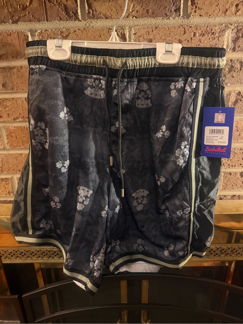 NBA Black Floral Athletic Shorts with Gray Stripe